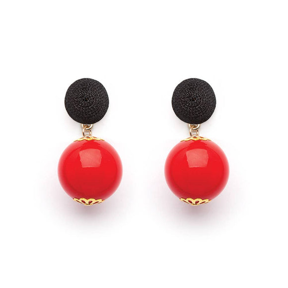 Black Thread & Candy Red Earrings