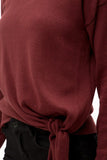 Burgandy Tie Waist Mock Neck Sweater