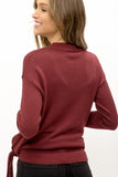 Burgandy Tie Waist Mock Neck Sweater