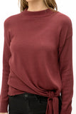 Burgandy Tie Waist Mock Neck Sweater