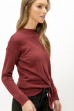 Burgandy Tie Waist Mock Neck Sweater