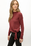 Burgandy Tie Waist Mock Neck Sweater