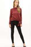 Burgandy Tie Waist Mock Neck Sweater