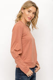 Sunset Rose Puff Sleeve Pullover Top