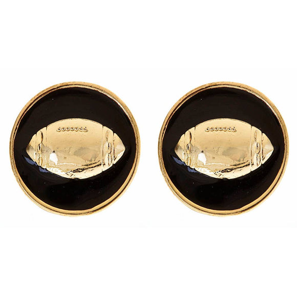 Black Enamel Football Earrings