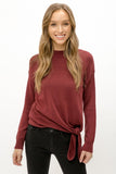 Burgandy Tie Waist Mock Neck Sweater