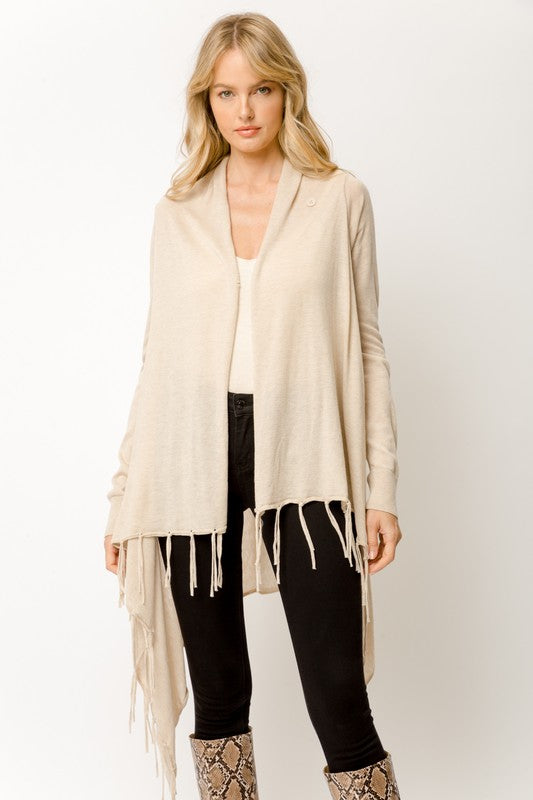 Fringe Bottom Drape Sweater Cardigan