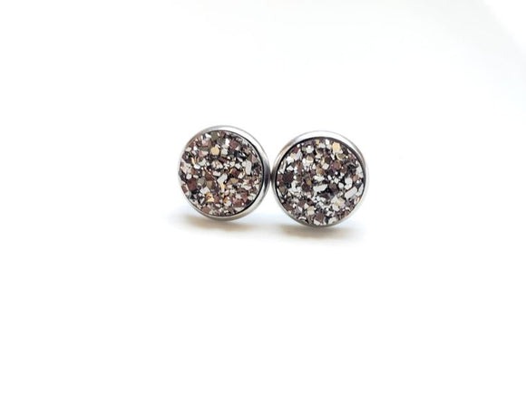 Gunmetal Druzy Stud Earrings