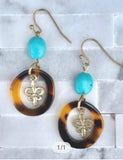 Tortoise and Turquoise Drop Earrings