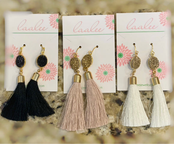 Beige Druzy Tassle Earrings